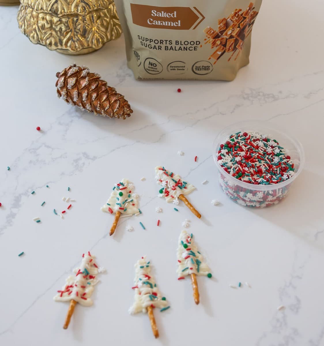 Salted Caramel Frozen Yogurt Christmas Trees